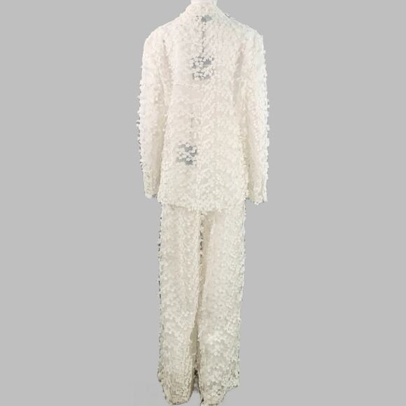 CYNTHIA ROWLEY Size M White Polyester Lace Peak Lapel Pantsuit - Picture 4 of 12